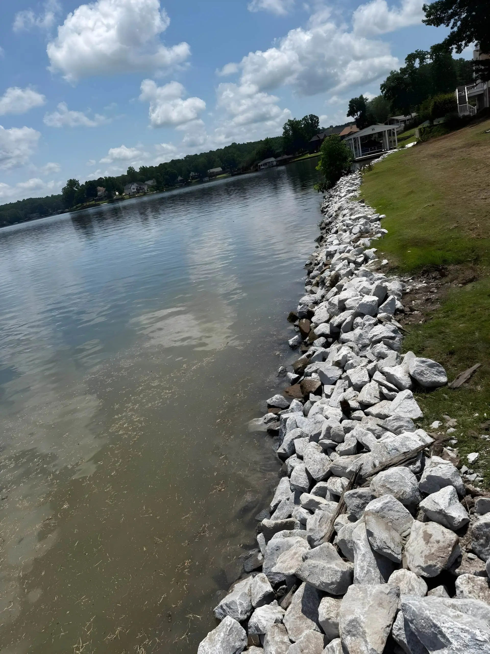 Rip-rap stone along a lake shoreline in west Georgia